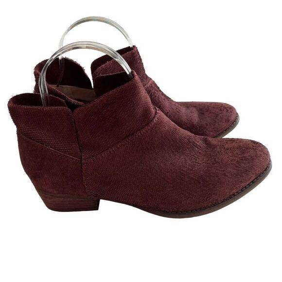 Seychelles Anthropologie Suede Snare Towel Ankle Boots Size 7.5 Burgundy - Picture 1 of 9